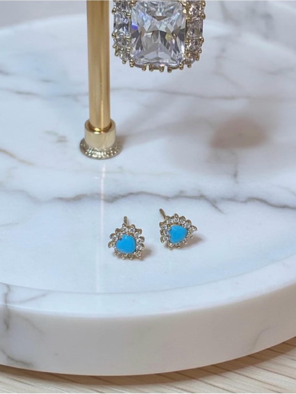 Delicate Blue Heart Stud Earrings with Crystal Halo - Picture 1 of 1